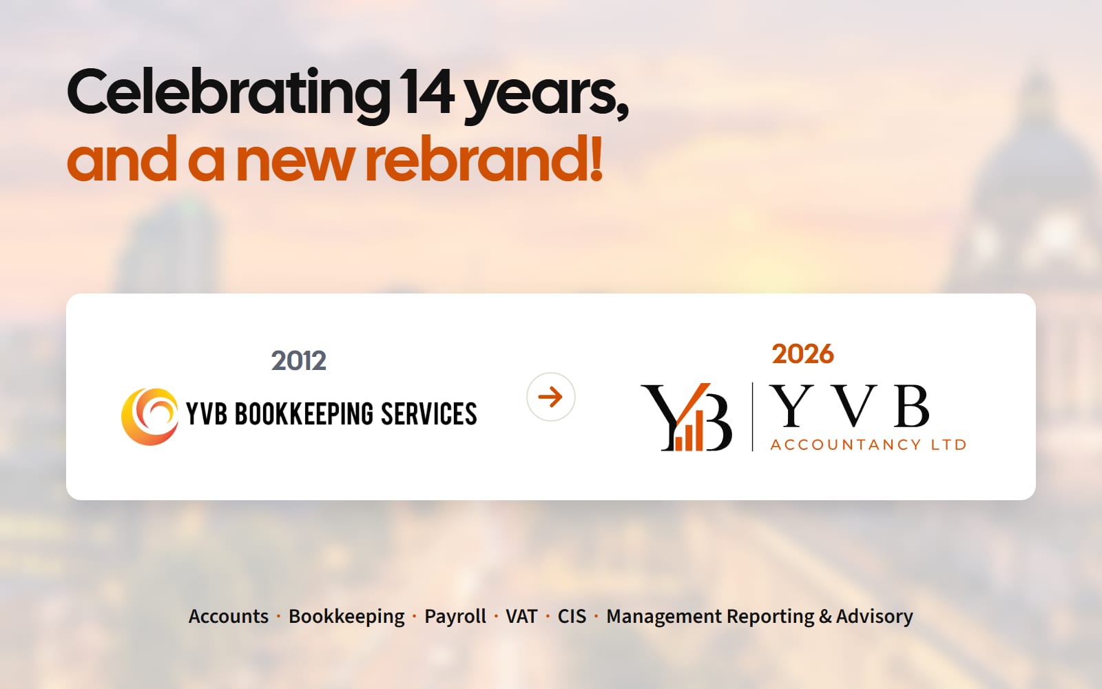 The old YVB Bookkeeping Services logo beside the new YVB Accountancy logo, marked 2012 and 2026